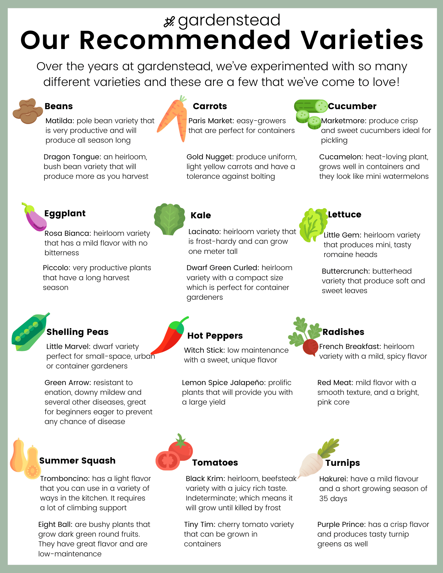 gardenstead recommended vegetable varieties to grow